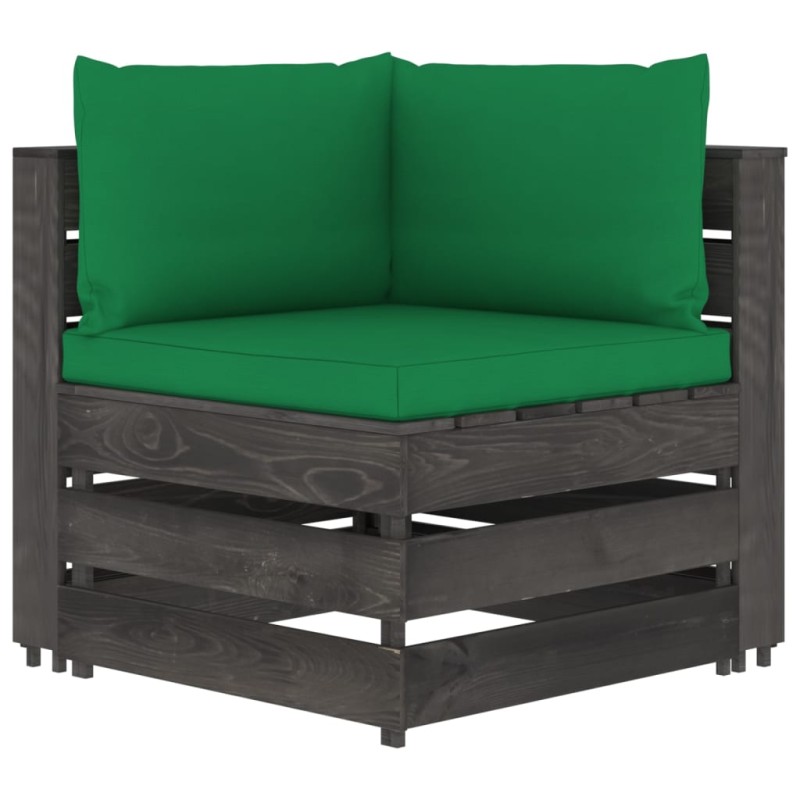 Modulares Ecksofa mit Kissen Grau Imprägniertes Holz Modulares Ecksofa mit Kissen Grau Imprägniertes Holz