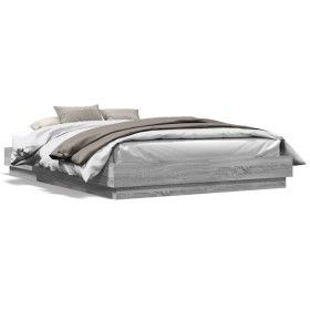 vidaXL Bettgestell mit LED Grau Sonoma-Eiche 150x200 cm