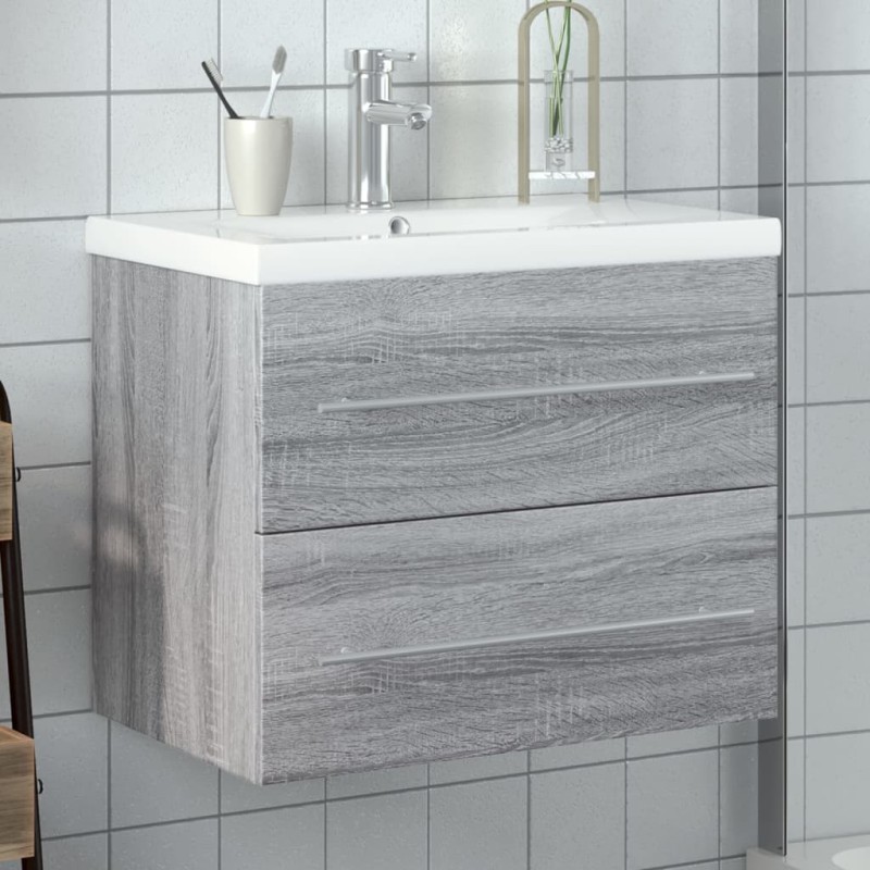vidaXL Waschbeckenunterschrank mit Einbaubecken Grau Sonoma-Eiche vidaXL Waschbeckenunterschrank mit Einbaubecken Grau Sonoma-Eiche