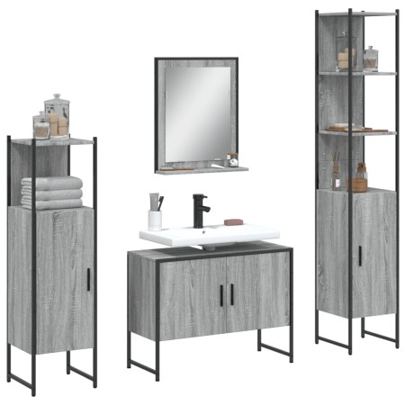 vidaXL 4-tlg. Badmöbel-Set Grau Sonoma Holzwerkstoff