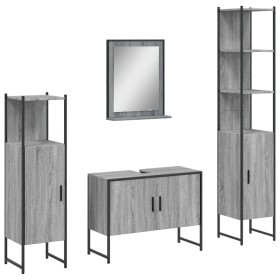 vidaXL 4-tlg. Badmöbel-Set Grau Sonoma Holzwerkstoff