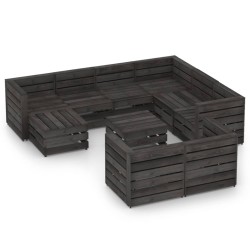 10-tlg. Garten-Lounge-Set Grau Imprägniertes Kiefernholz