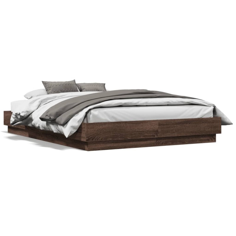 vidaXL Bettgestell mit LED Braun Sonoma-Eiche 135x190 cm vidaXL Bettgestell mit LED Braun Sonoma-Eiche 135x190 cm