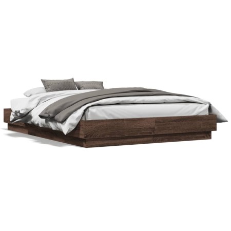 vidaXL Bettgestell mit LED Braun Sonoma-Eiche 135x190 cm