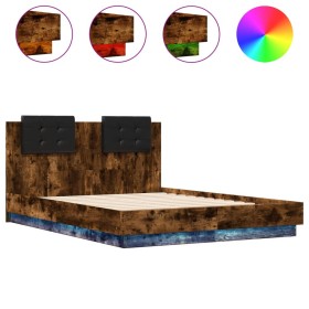 vidaXL Bettgestell mit Kopfteil & LED-Leuchten Räuchereiche 140x190 cm