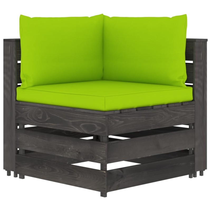 vidaXL Modulares Ecksofa mit Kissen Grau Imprägniertes Holz vidaXL Modulares Ecksofa mit Kissen Grau Imprägniertes Holz