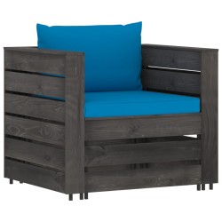 2-tlg. Garten-Lounge-Set mit Kissen Grau Imprägniertes Holz