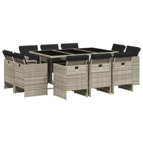 vidaXL 11-tlg. Garten-Essgruppe mit Kissen Hellgrau Poly Rattan