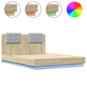 vidaXL Bettgestell mit Kopfteil & LED-Leuchten Sonoma-Eiche 135x190cm