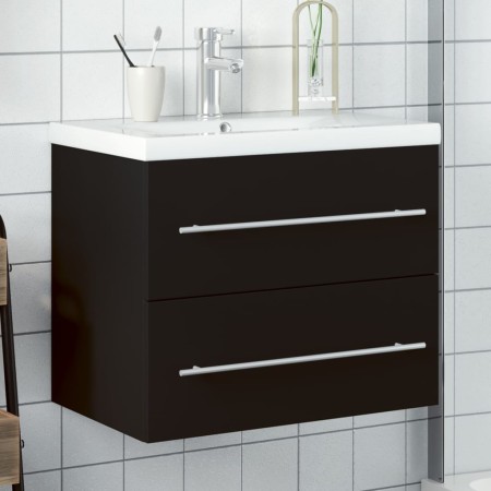 vidaXL Waschbeckenunterschrank mit Einbaubecken Schwarz