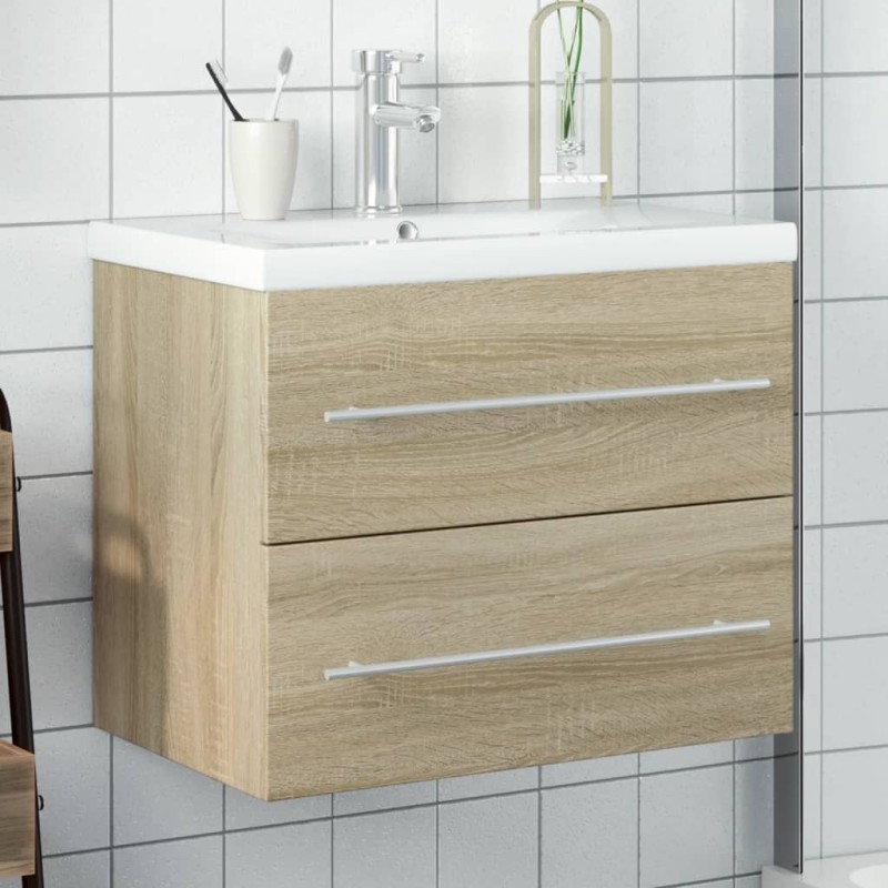 vidaXL Waschbeckenunterschrank mit Einbaubecken Sonoma-Eiche vidaXL Waschbeckenunterschrank mit Einbaubecken Sonoma-Eiche