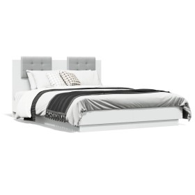 vidaXL Bettgestell mit Kopfteil und LED-Leuchten Weiß 135x190 cm