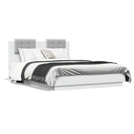 vidaXL Bettgestell mit Kopfteil und LED-Leuchten Weiß 135x190 cm