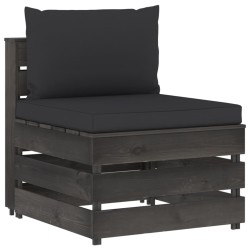 vidaXL Modulares Mittelsofa mit Kissen Grau Imprägniertes Holz