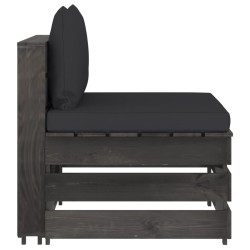 vidaXL Modulares Mittelsofa mit Kissen Grau Imprägniertes Holz