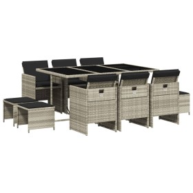 vidaXL 11-tlg. Garten-Essgruppe mit Kissen Hellgrau Poly Rattan