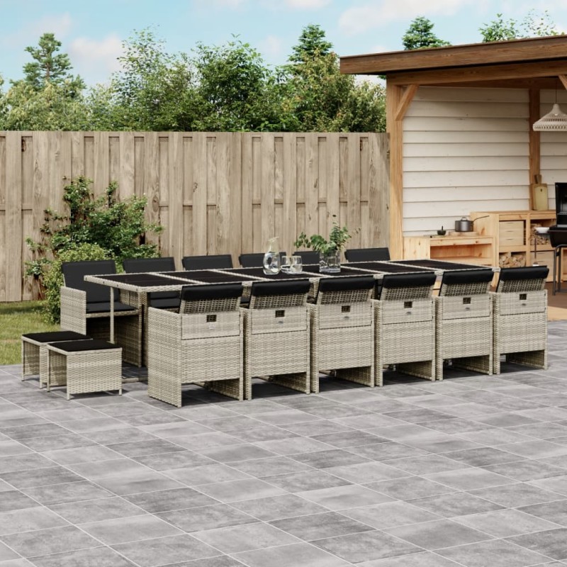vidaXL 17-tlg. Garten-Essgruppe mit Kissen Hellgrau Poly Rattan vidaXL 17-tlg. Garten-Essgruppe mit Kissen Hellgrau Poly Rattan