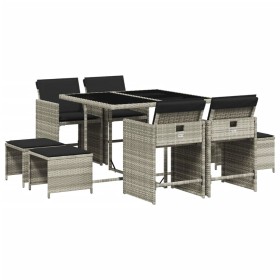 vidaXL 9-tlg. Garten-Essgruppe mit Kissen Hellgrau Poly Rattan