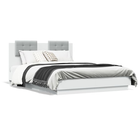 vidaXL Bettgestell mit Kopfteil und LED-Leuchten Weiß 140x190 cm