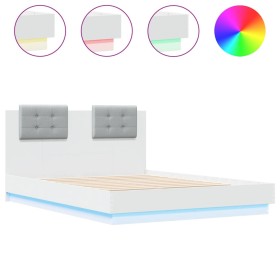 vidaXL Bettgestell mit Kopfteil und LED-Leuchten Weiß 140x190 cm
