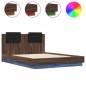 vidaXL Bettgestell mit Kopfteil und LED-Leuchten Braun Eiche 140x190cm vidaXL Bettgestell mit Kopfteil und LED-Leuchten Braun Eiche 140x190cm