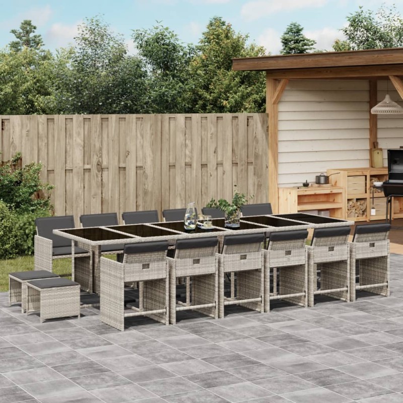 vidaXL 17-tlg. Garten-Essgruppe mit Kissen Hellgrau Poly Rattan vidaXL 17-tlg. Garten-Essgruppe mit Kissen Hellgrau Poly Rattan