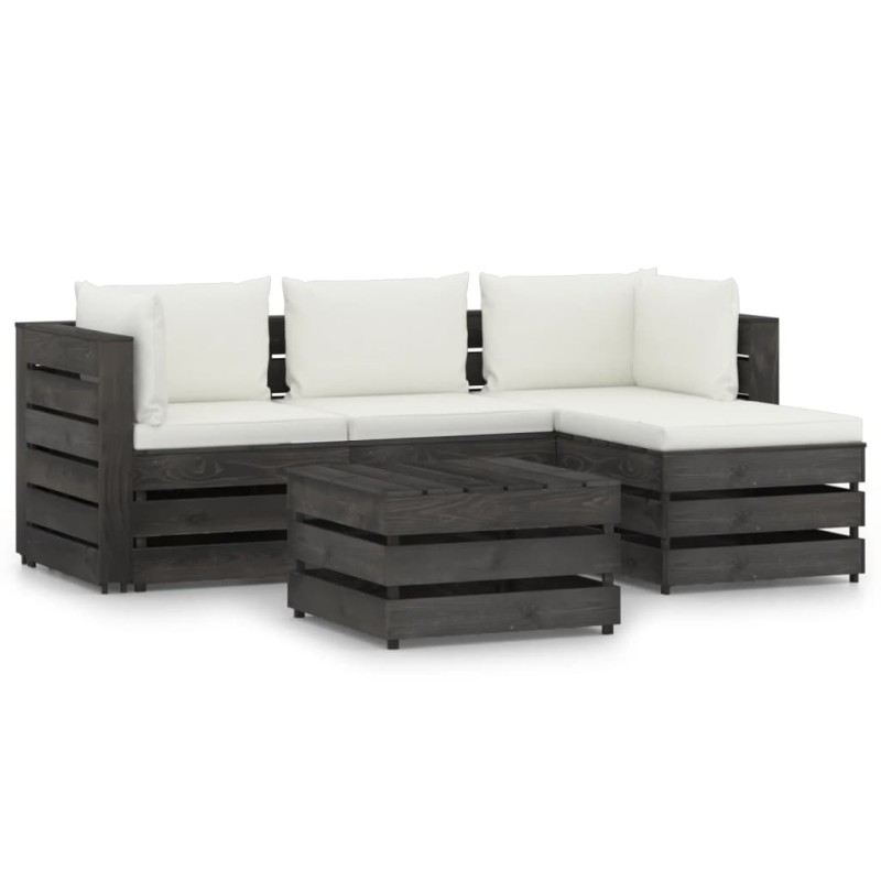 vidaXL 5-tlg. Garten-Lounge-Set mit Kissen Grau Imprägniertes Holz vidaXL 5-tlg. Garten-Lounge-Set mit Kissen Grau Imprägniertes Holz
