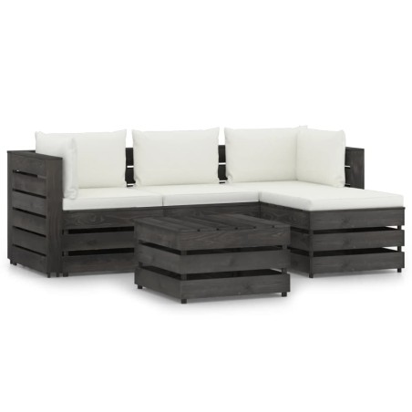 vidaXL 5-tlg. Garten-Lounge-Set mit Kissen Grau Imprägniertes Holz