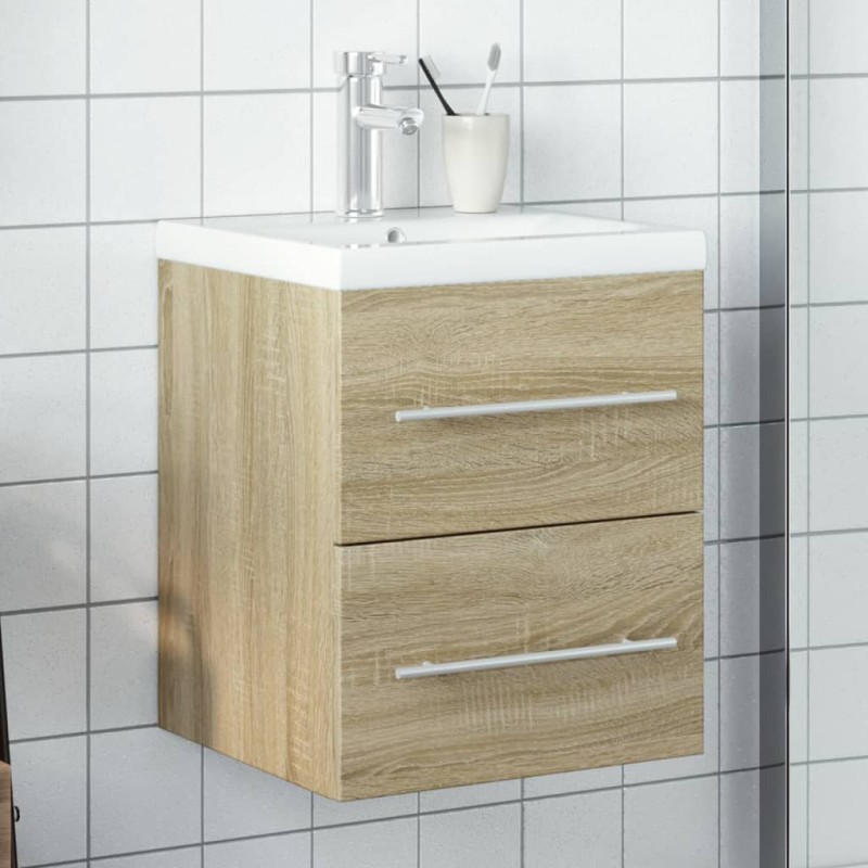 vidaXL Waschbeckenunterschrank mit Einbaubecken Sonoma-Eiche vidaXL Waschbeckenunterschrank mit Einbaubecken Sonoma-Eiche