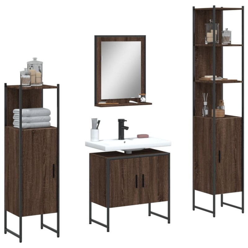 vidaXL 4-tlg. Badmöbel-Set Braun Eichen-Optik Holzwerkstoff vidaXL 4-tlg. Badmöbel-Set Braun Eichen-Optik Holzwerkstoff