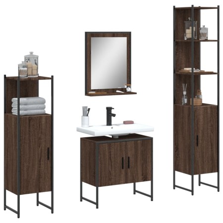 vidaXL 4-tlg. Badmöbel-Set Braun Eichen-Optik Holzwerkstoff