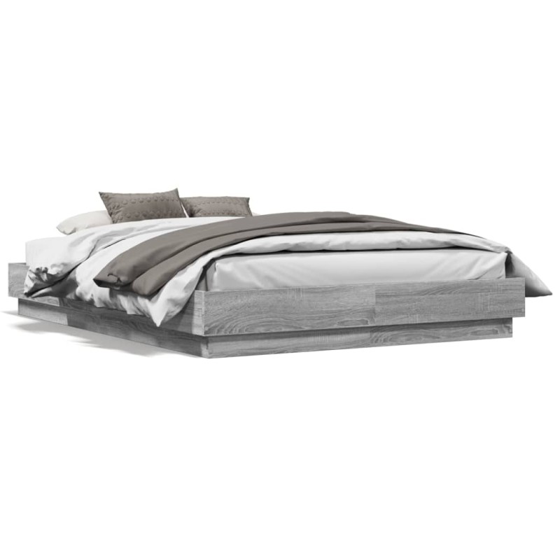 vidaXL Bettgestell mit LED Grau Sonoma-Eiche 120x190 cm vidaXL Bettgestell mit LED Grau Sonoma-Eiche 120x190 cm
