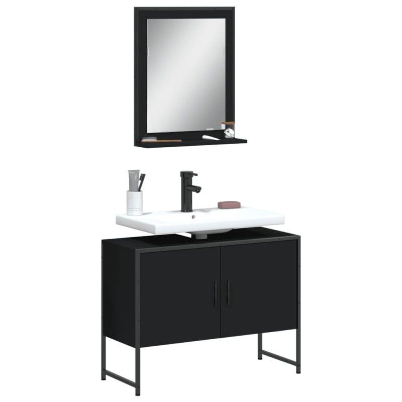 vidaXL 2-tlg. Badmöbel-Set Schwarz Holzwerkstoff vidaXL 2-tlg. Badmöbel-Set Schwarz Holzwerkstoff