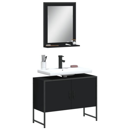 vidaXL 2-tlg. Badmöbel-Set Schwarz Holzwerkstoff