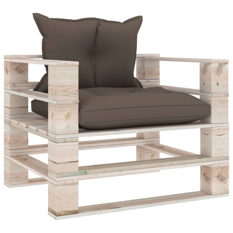 vidaXL Outdoor-Sofa Paletten mit Kissen in Taupe Kiefernholz vidaXL Outdoor-Sofa Paletten mit Kissen in Taupe Kiefernholz