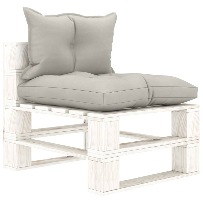 vidaXL Garten-Paletten-Mittelsofa mit Kissen in Taupe Holz vidaXL Garten-Paletten-Mittelsofa mit Kissen in Taupe Holz