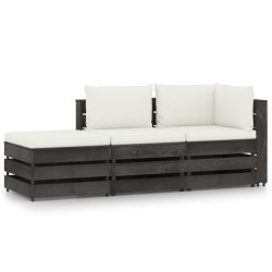 3-tlg. Garten-Lounge-Set mit Kissen Grau Imprägniertes Holz