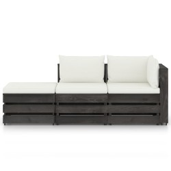 3-tlg. Garten-Lounge-Set mit Kissen Grau Imprägniertes Holz
