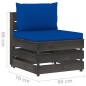Modulares Mittelsofa mit Kissen Grau Imprägniertes Holz Modulares Mittelsofa mit Kissen Grau Imprägniertes Holz