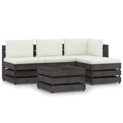 5-tlg. Garten-Lounge-Set mit Kissen Grau Imprägniertes Holz