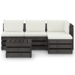 5-tlg. Garten-Lounge-Set mit Kissen Grau Imprägniertes Holz