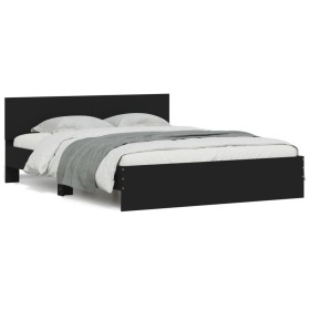 vidaXL Bettgestell mit Kopfteil LED-Beleuchtung Schwarz 150x200 cm