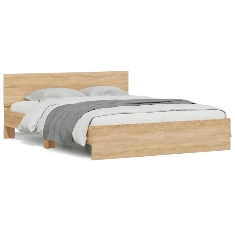 vidaXL Bettgestell mit Kopfteil LED-Beleuchtung Sonoma-Eiche 150x200cm vidaXL Bettgestell mit Kopfteil LED-Beleuchtung Sonoma-Eiche 150x200cm