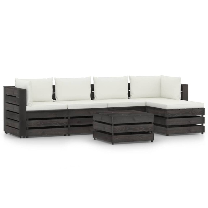 6-tlg. Garten-Lounge-Set mit Kissen Grau Imprägniertes Holz 6-tlg. Garten-Lounge-Set mit Kissen Grau Imprägniertes Holz