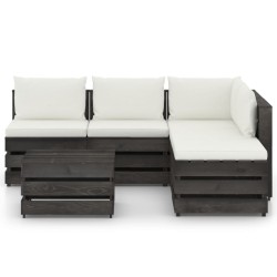 6-tlg. Garten-Lounge-Set mit Kissen Grau Imprägniertes Holz