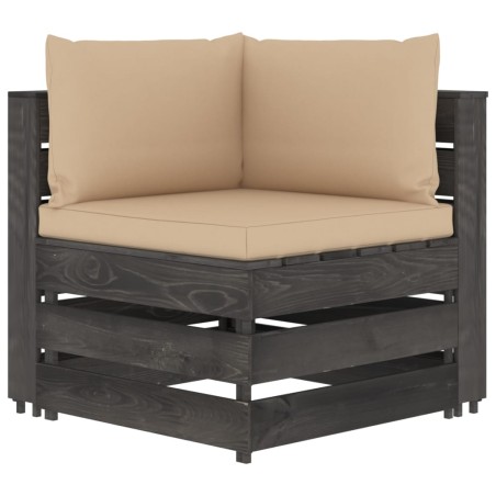 Modulares Ecksofa mit Kissen Grau Imprägniertes Holz