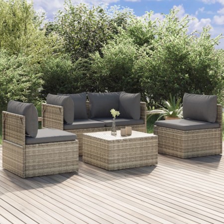 vidaXL 5-tlg. Garten-Lounge-Set mit Kissen Grau Poly Rattan