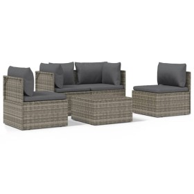 vidaXL 5-tlg. Garten-Lounge-Set mit Kissen Grau Poly Rattan