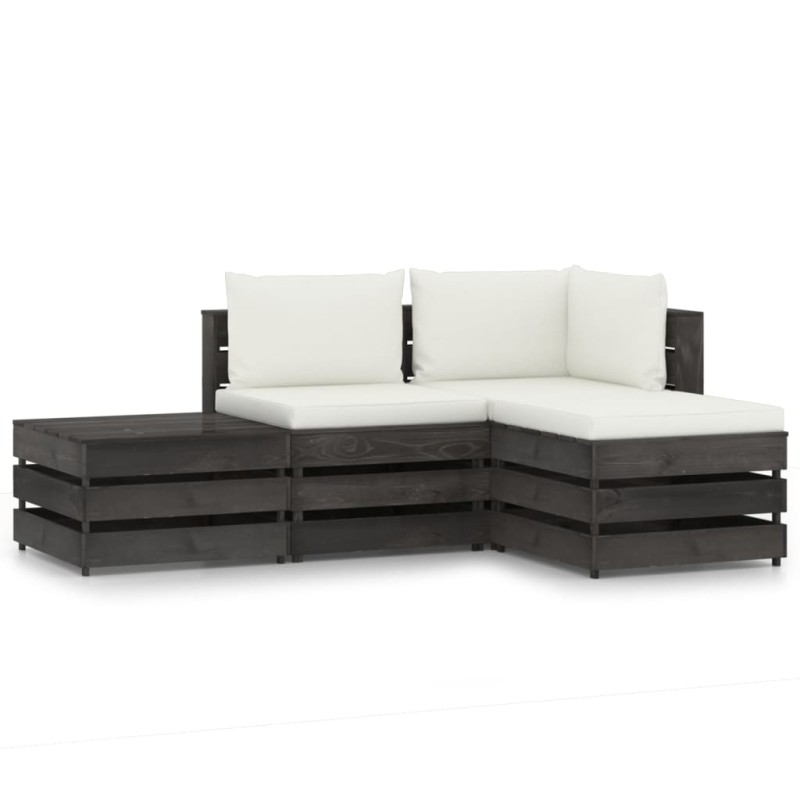 4-tlg. Garten-Lounge-Set mit Kissen Grau Imprägniertes Holz 4-tlg. Garten-Lounge-Set mit Kissen Grau Imprägniertes Holz