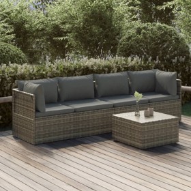vidaXL 5-tlg. Garten-Lounge-Set mit Kissen Grau Poly Rattan